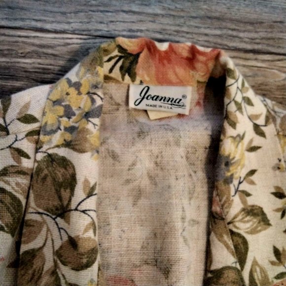 Joanna Sport Women Jacket Beige Floral Boyfriend Blazer Size Medium Vintage Rose - Picture 6 of 12
